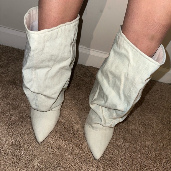 Denim Slouchy High Heeled Ankle Boots - Picture 6 of 7